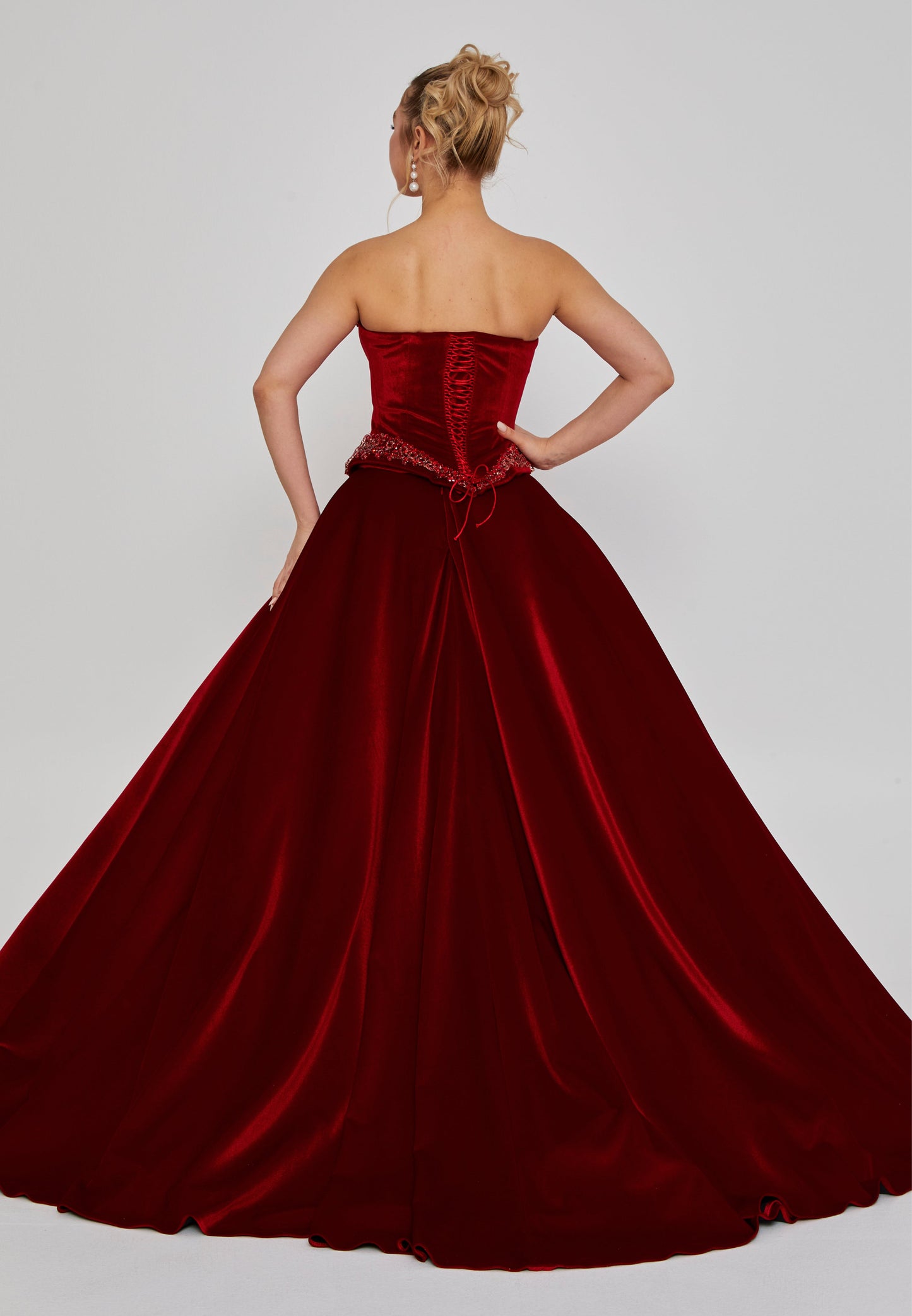 Strapless Maxi Velvet Regular Engagement Dress Red - Unit Price: 695$