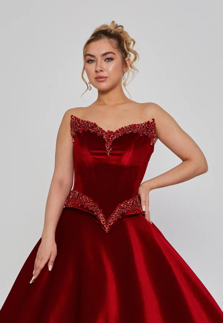 Strapless Maxi Velvet Regular Engagement Dress Red - Unit Price: 695$