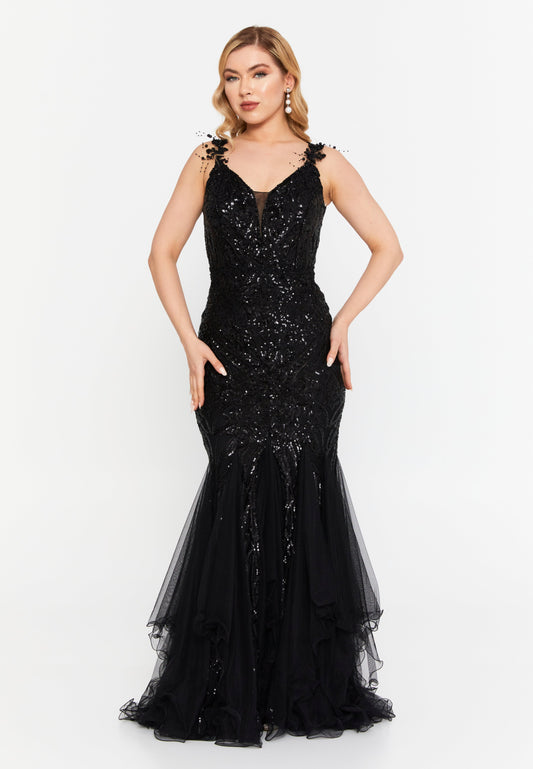 Sleeveless Maxi Tulle Fit & Flare Regular Wedding Guest Dress Black - Unit Price: 136$