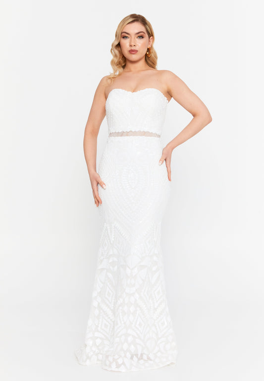 Strapless Maxi Sequin Mermaid Regular Wedding Guest Dress Ecru - Unit Price: 148$