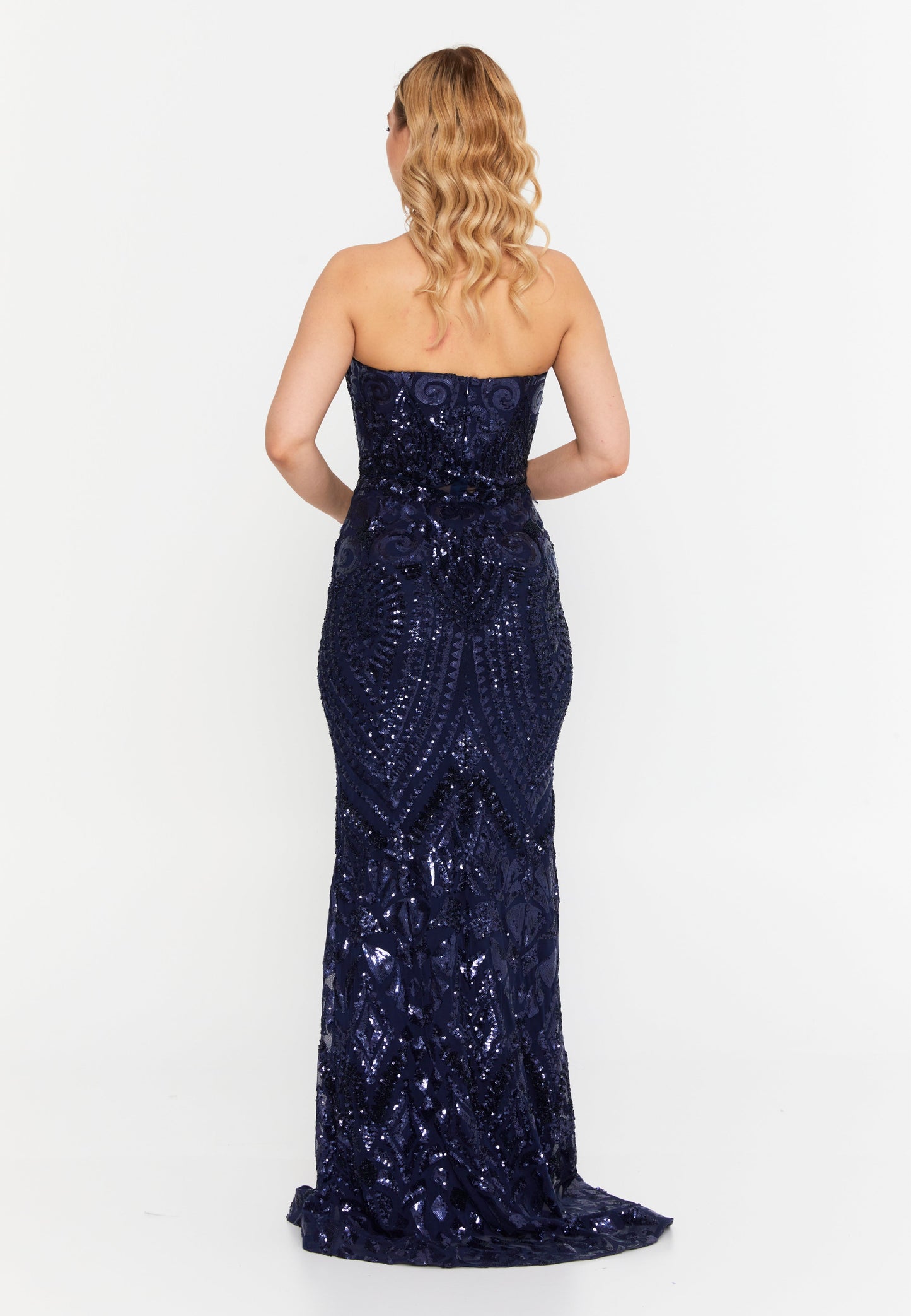 Strapless Maxi Sequin Mermaid Regular Wedding Guest Dress Navy - Unit Price: 148$