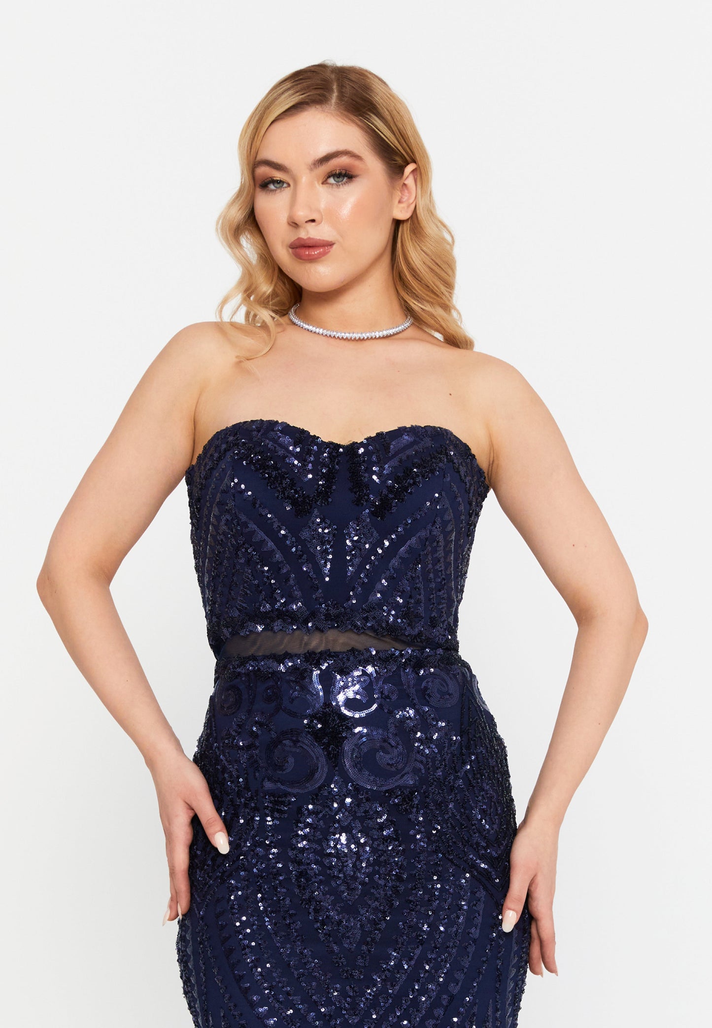 Strapless Maxi Sequin Mermaid Regular Wedding Guest Dress Navy - Unit Price: 148$