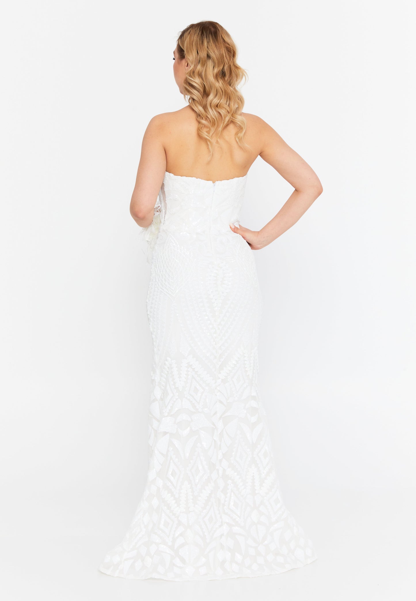 Strapless Maxi Sequin Mermaid Regular Wedding Guest Dress Ecru - Unit Price:148$