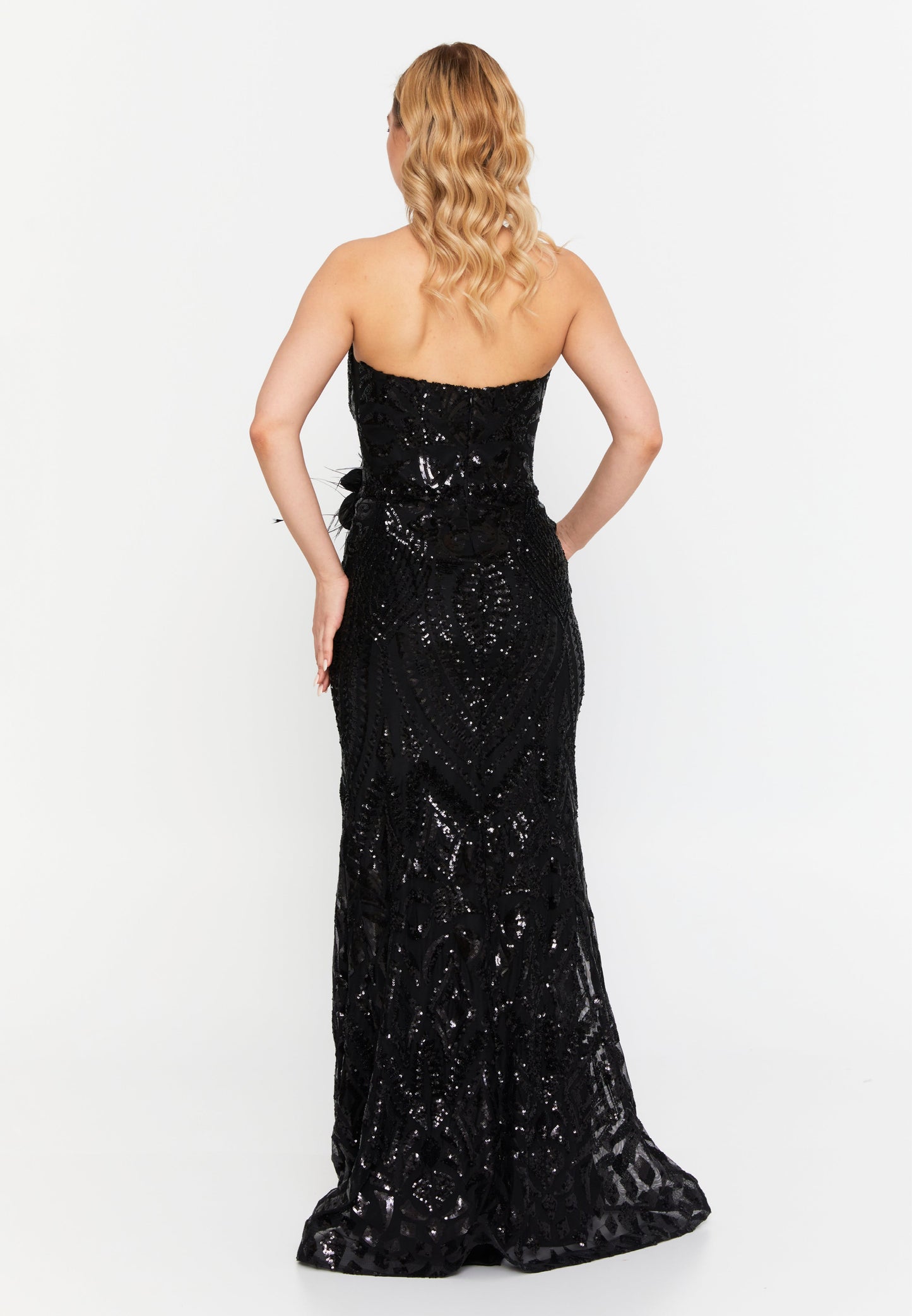 Strapless Maxi Sequin Mermaid Regular Wedding Guest Dress Black - Unit Price:148$