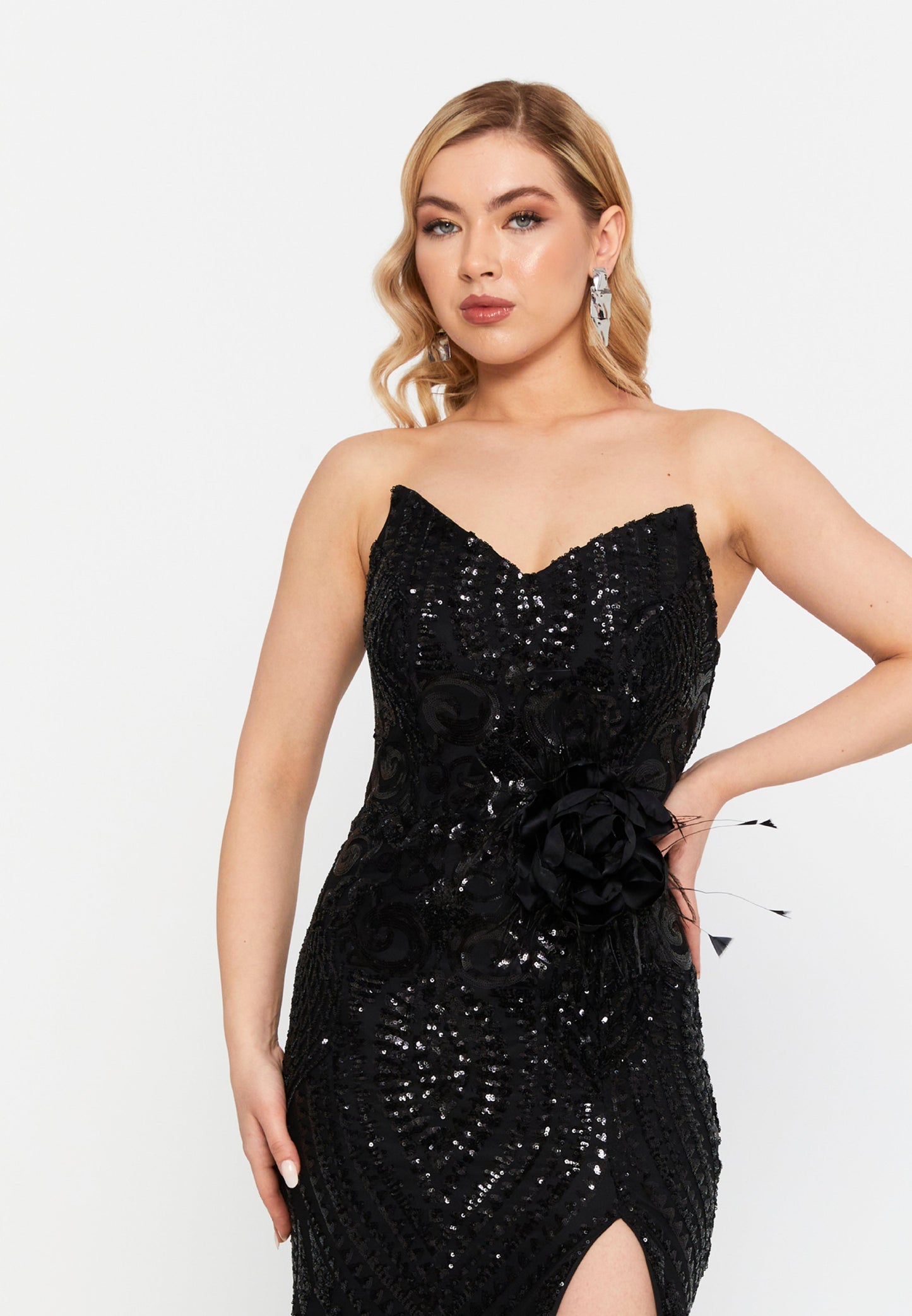 Strapless Maxi Sequin Mermaid Regular Wedding Guest Dress Black - Unit Price:148$