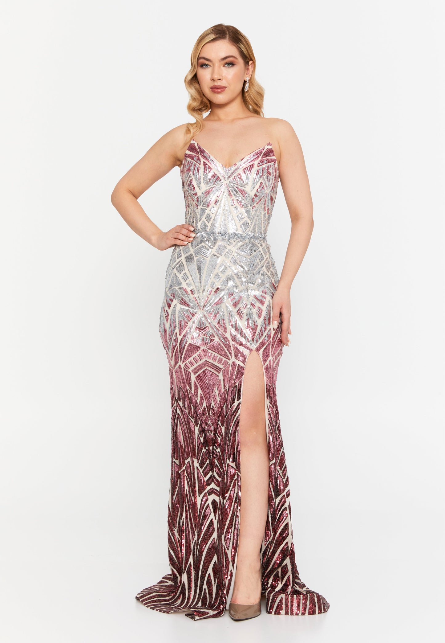 Strapless Maxi Sequin Mermaid Regular Wedding Guest Dress Burgundy-Silver - Unit Price:111$