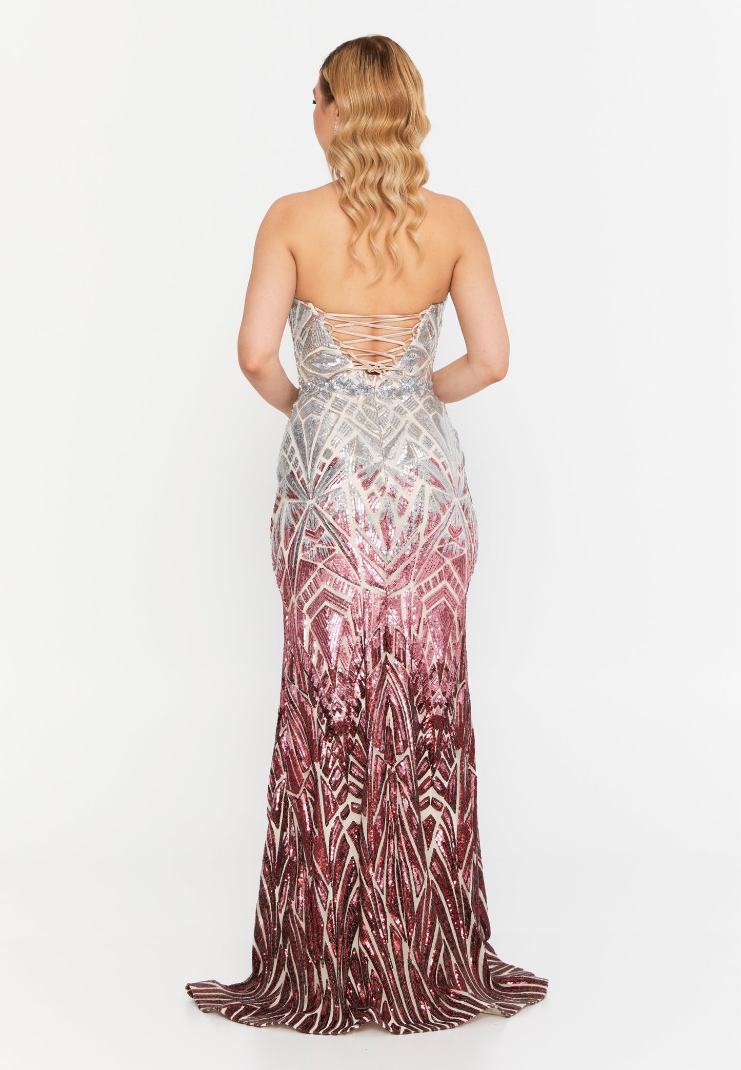 Strapless Maxi Sequin Mermaid Regular Wedding Guest Dress Burgundy-Silver - Unit Price:111$