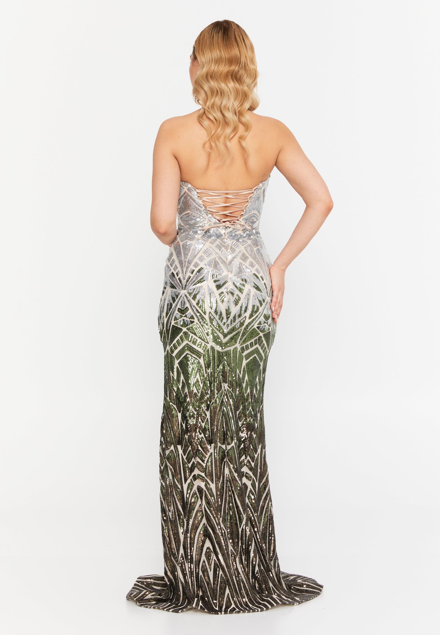 Strapless Maxi Sequin Mermaid Regular Wedding Guest Dress Khaki-Silver - Unit Price:111$