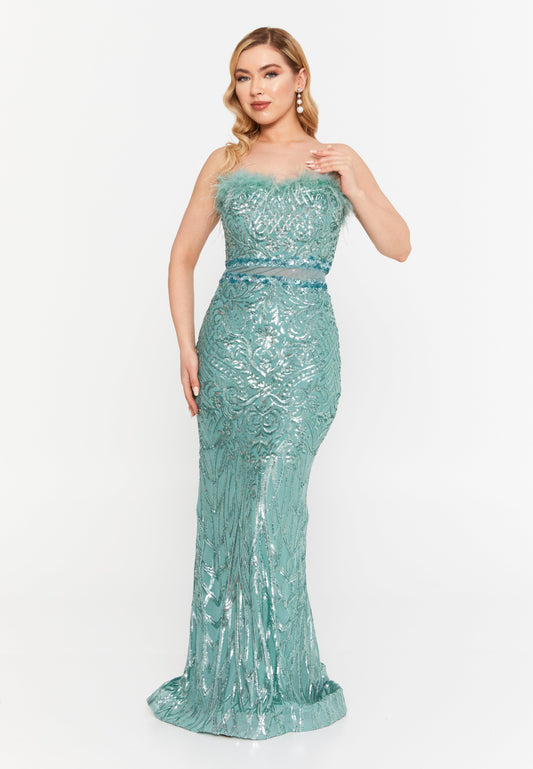 Strapless Maxi Sequin Mermaid Regular Wedding Guest Dress Mint - Unit Price:148$