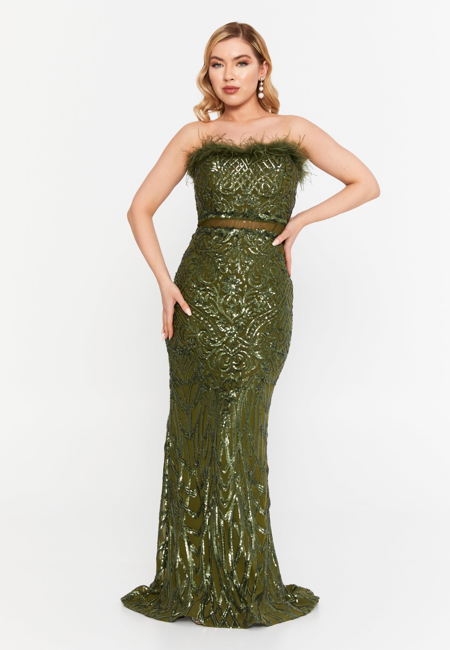 Strapless Maxi Sequin Mermaid Regular Wedding Guest Dress Olive - Unit Price: 148$