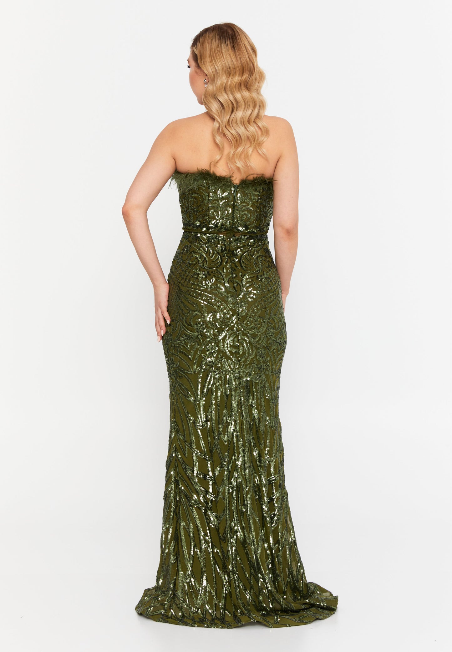 Strapless Maxi Sequin Mermaid Regular Wedding Guest Dress Olive - Unit Price: 148$