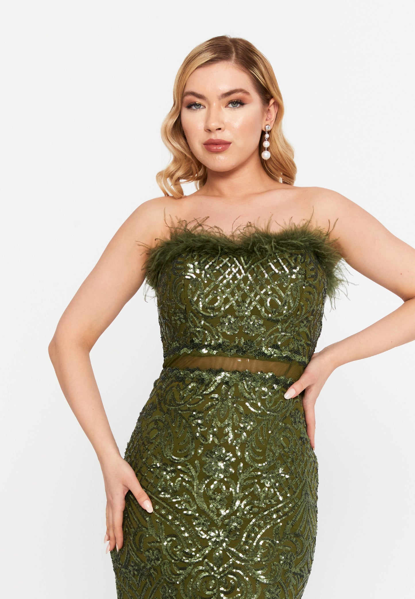 Strapless Maxi Sequin Mermaid Regular Wedding Guest Dress Olive - Unit Price: 148$