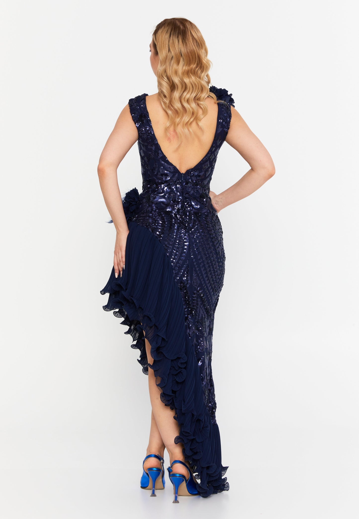 Sleeveless Maxi Sequin Column Regular Wedding Guest Dress Navy - Unit Price:154$