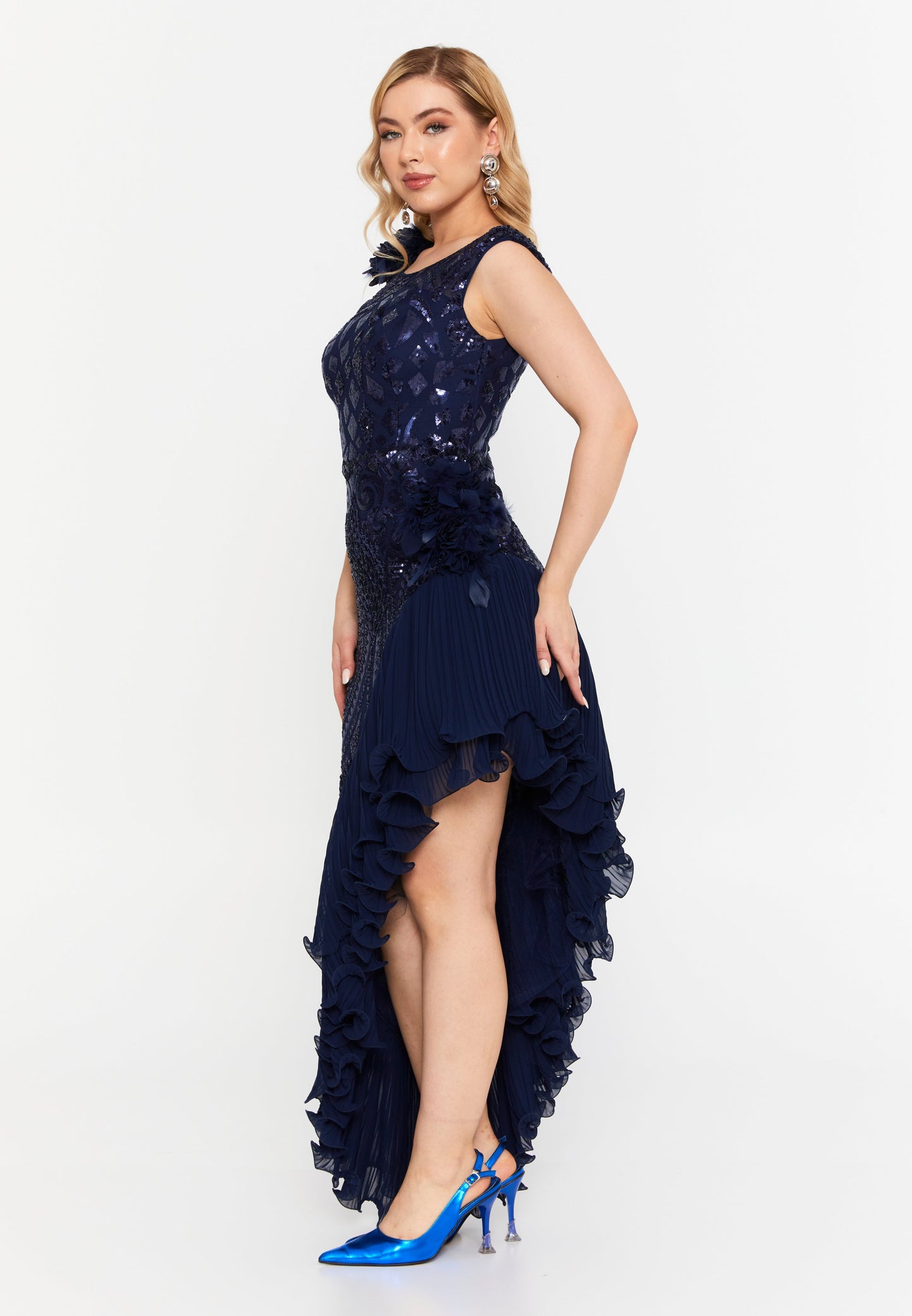 Sleeveless Maxi Sequin Column Regular Wedding Guest Dress Navy - Unit Price:154$