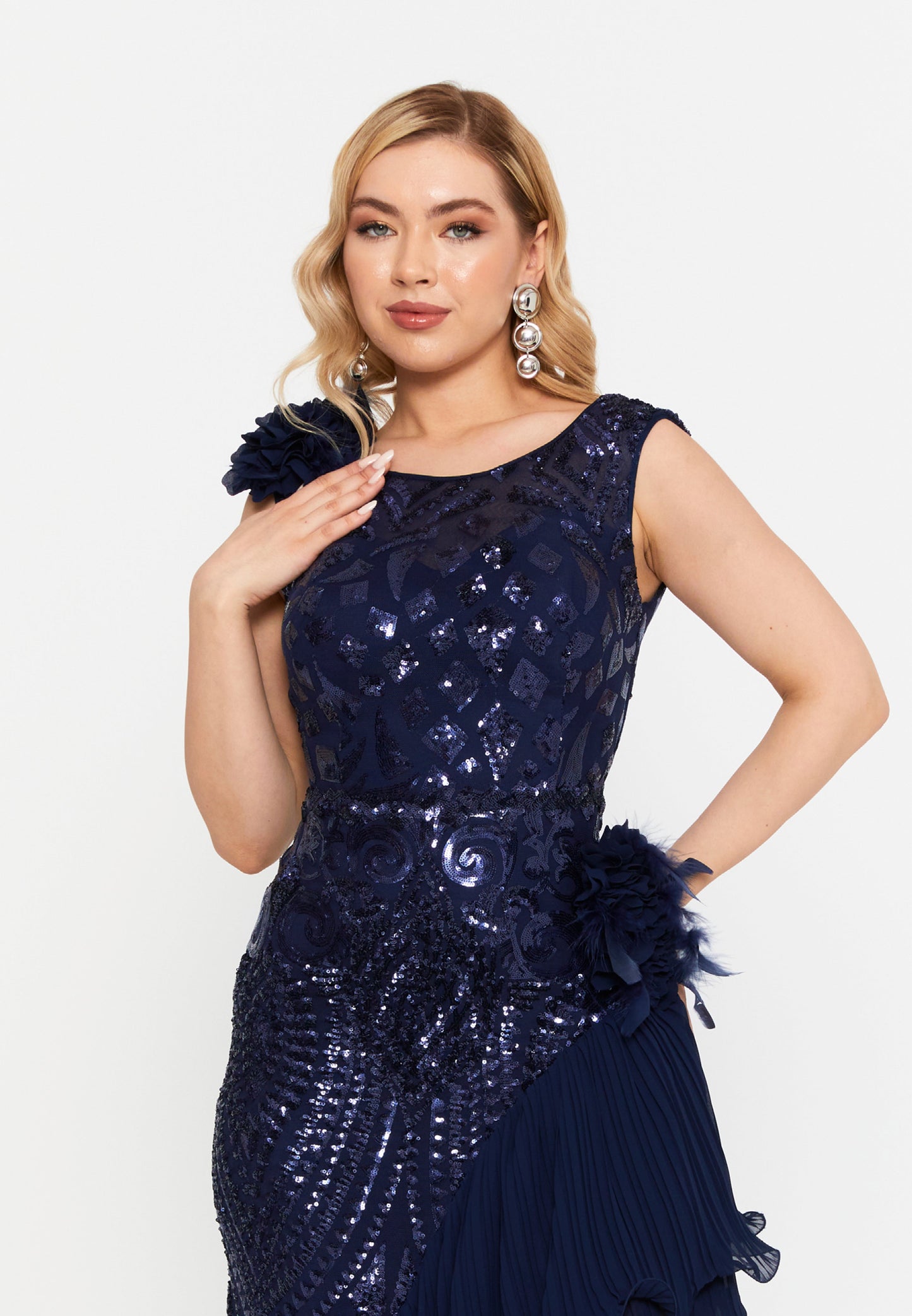 Sleeveless Maxi Sequin Column Regular Wedding Guest Dress Navy - Unit Price:154$