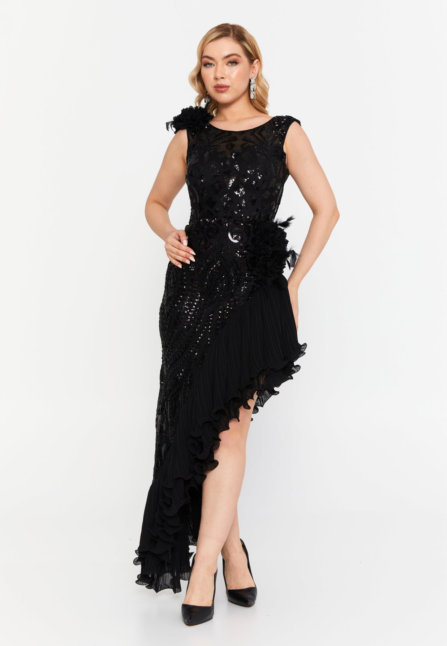 Sleeveless Maxi Sequin Column Regular Wedding Guest Dress Black - Unit Price:154$