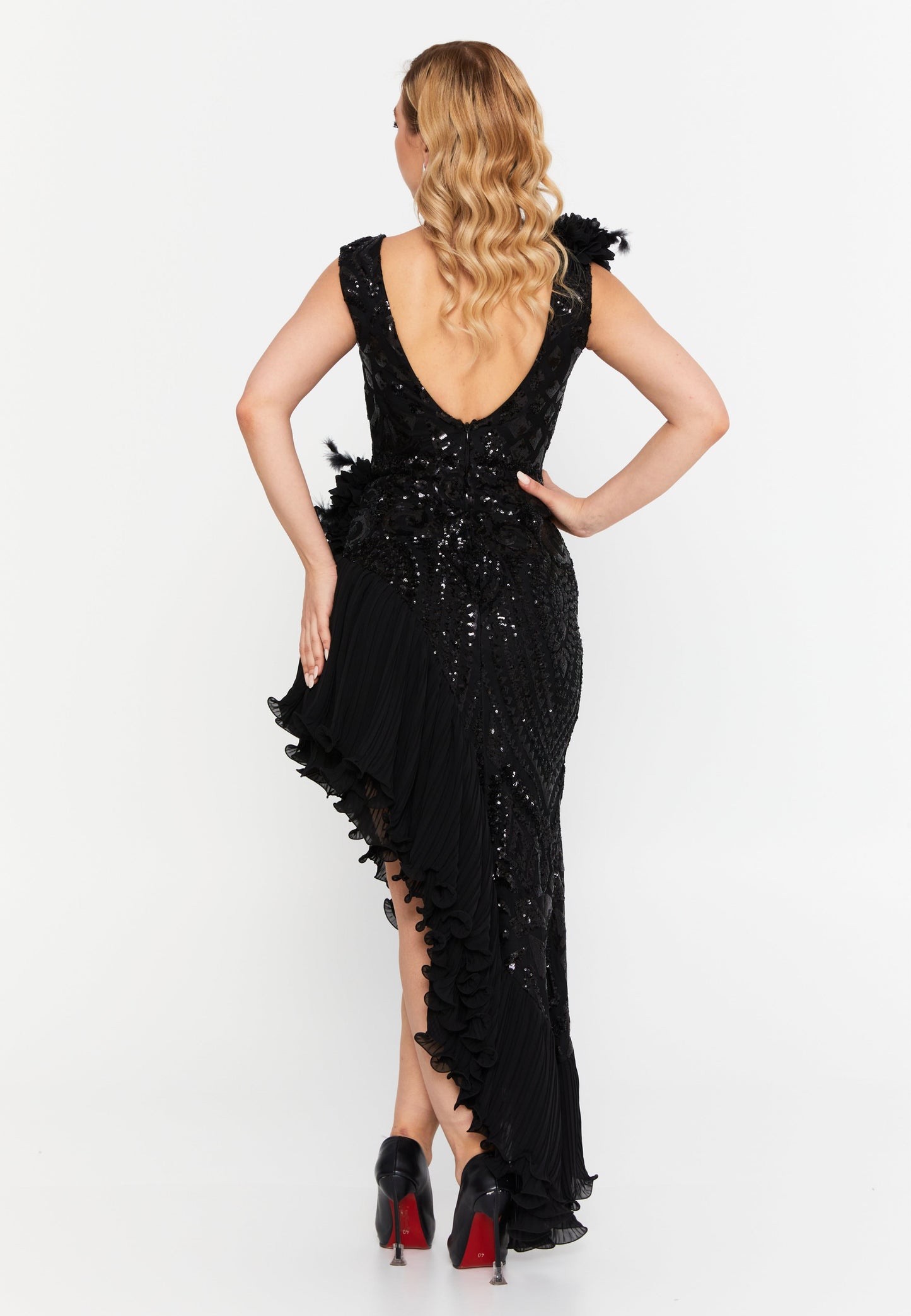 Sleeveless Maxi Sequin Column Regular Wedding Guest Dress Black - Unit Price:154$