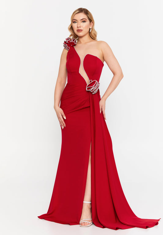 One Shoulder Maxi Viscose Mermaid Regular Wedding Guest Dress Red - Unit Price: 111$