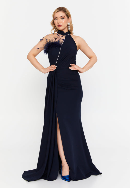 Sleeveless Maxi Viscose Mermaid Regular Wedding Guest Dress Navy - Unit Price: 105$