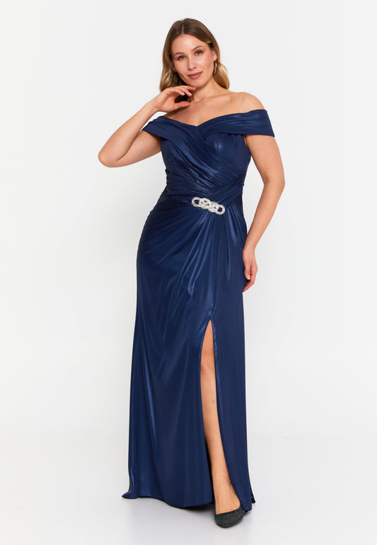 Off Shoulder Maxi Satin Mermaid Plus Size Wedding Guest Dress Navy - Unit Price: 113$