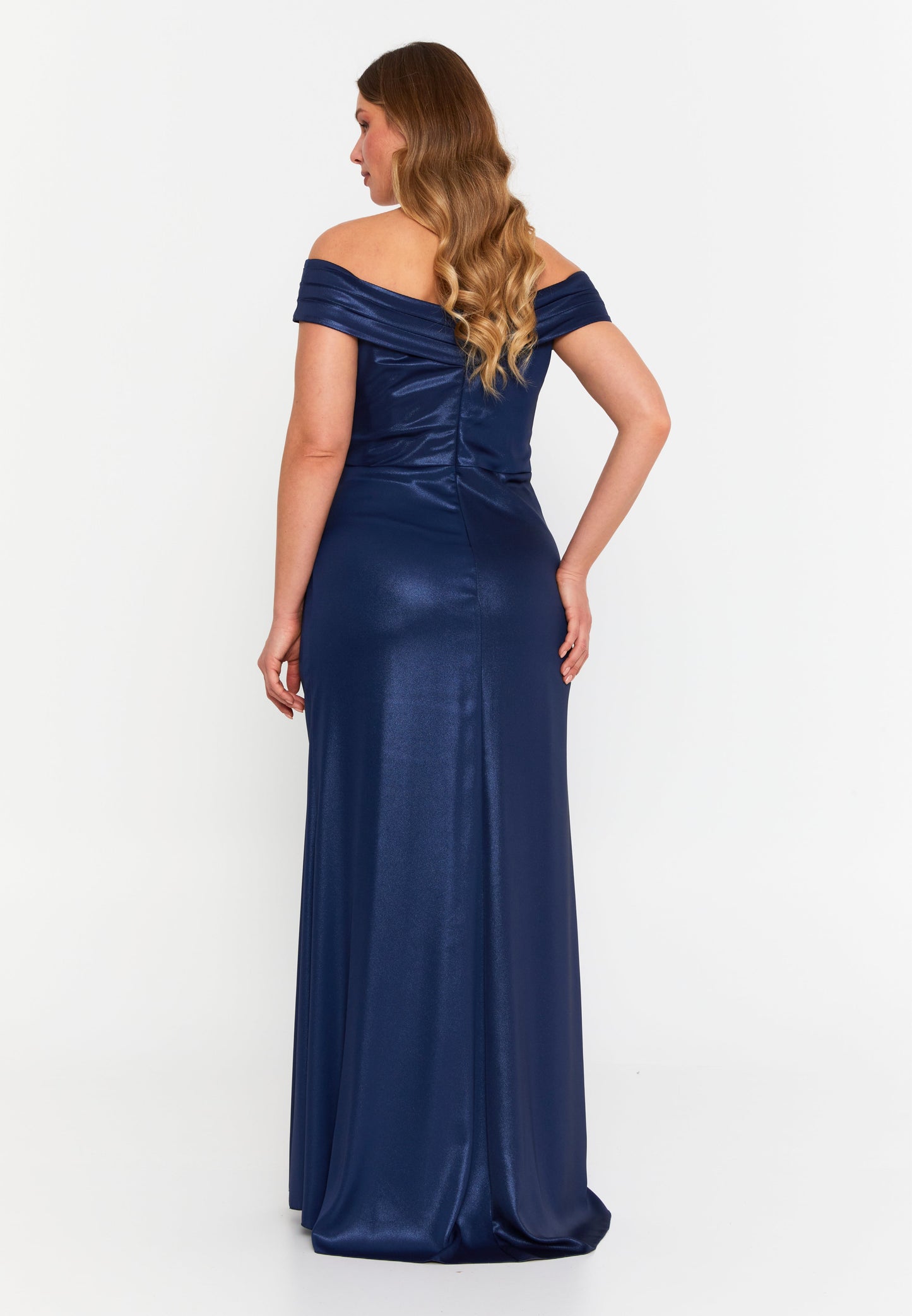 Off Shoulder Maxi Satin Mermaid Plus Size Wedding Guest Dress Navy - Unit Price: 113$