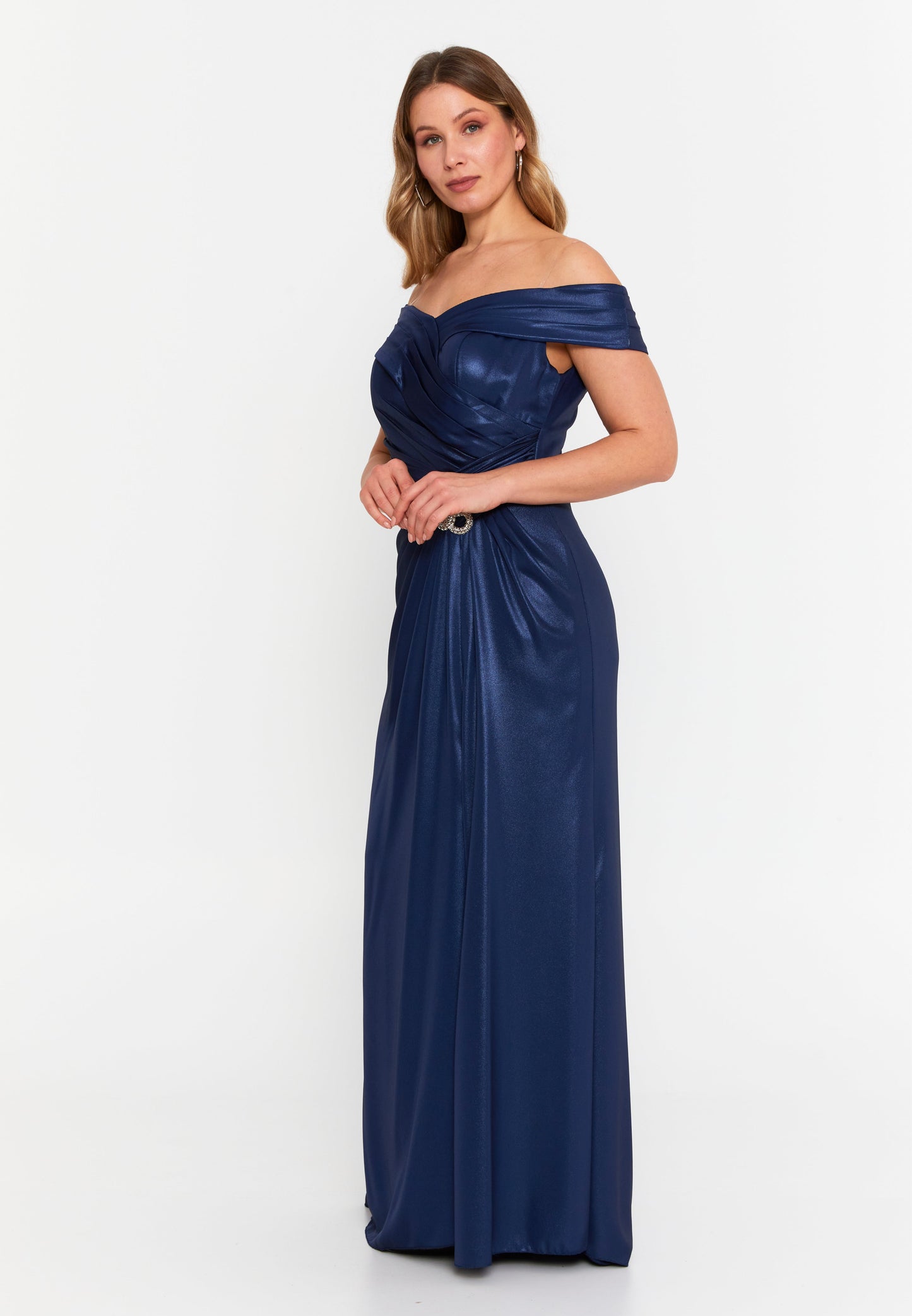 Off Shoulder Maxi Satin Mermaid Plus Size Wedding Guest Dress Navy - Unit Price: 113$