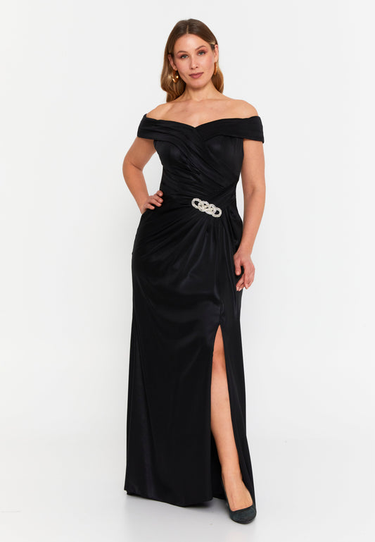 Off Shoulder Maxi Satin Mermaid Plus Size Wedding Guest Dress Black - Unit Price: 113$