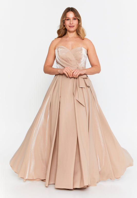 Strapless Maxi Polyester A - Line Plus Size Wedding Guest Dress Beige - Unit Price: 112$