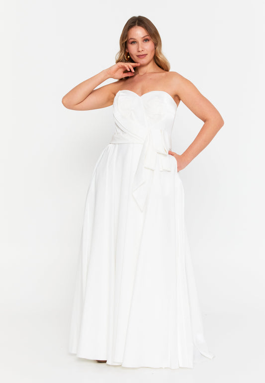 Strapless Maxi Polyester A - Line Plus Size Wedding Guest Dress Ecru - Unit Price: 112$