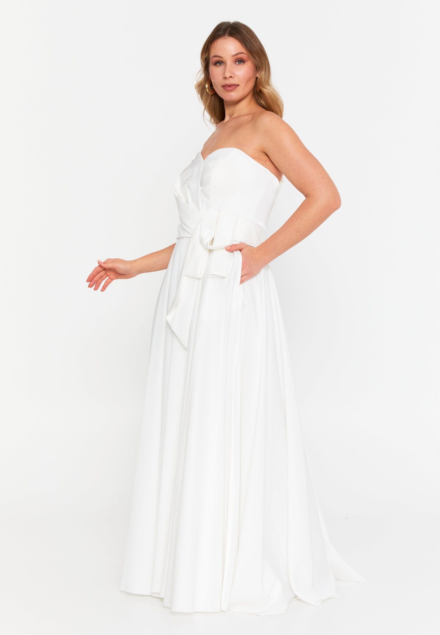 Strapless Maxi Polyester A - Line Plus Size Wedding Guest Dress Ecru - Unit Price: 112$