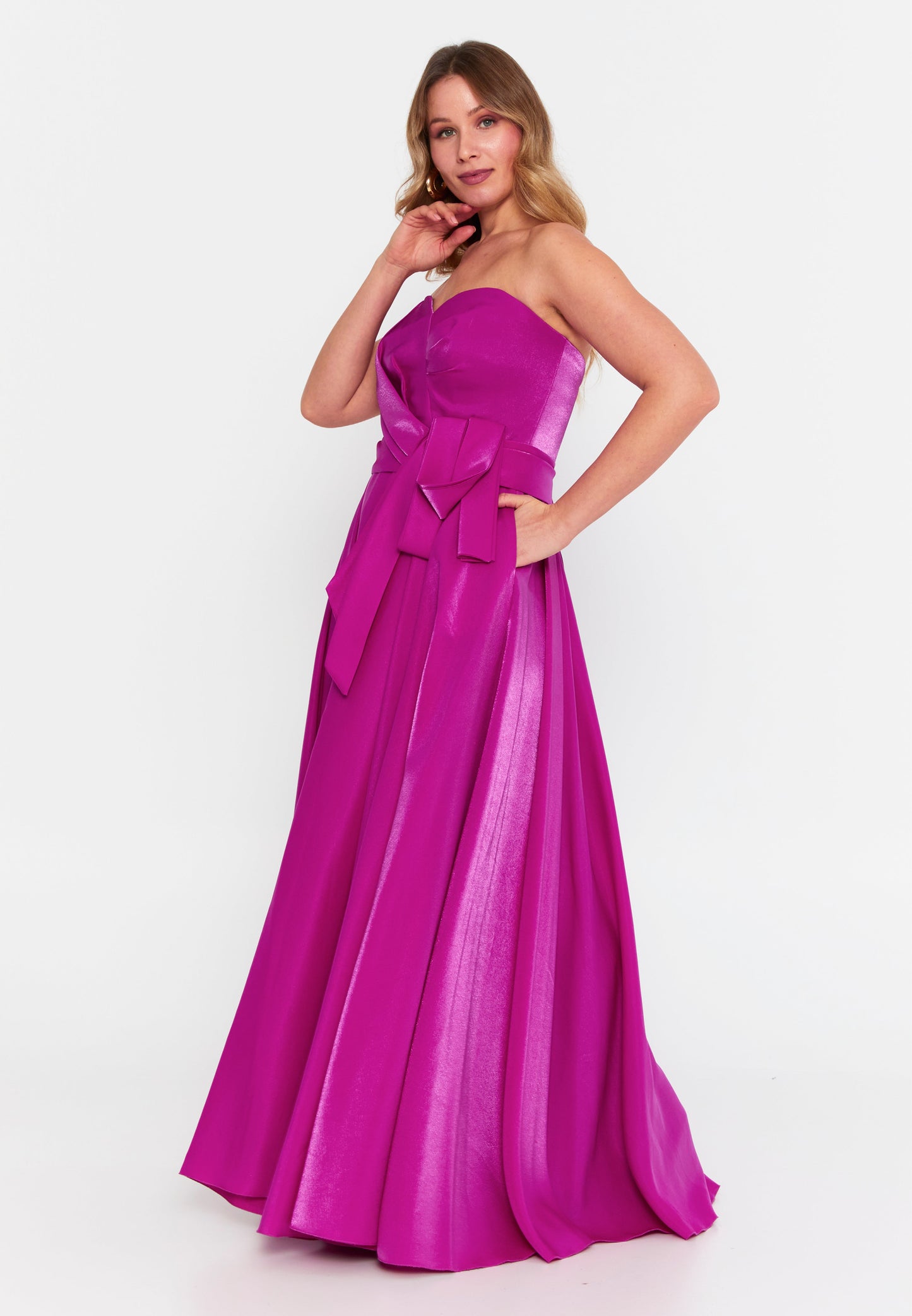 Strapless Maxi Polyester A - Line Plus Size Wedding Guest Dress Fuchsia - Unit Price: 112$