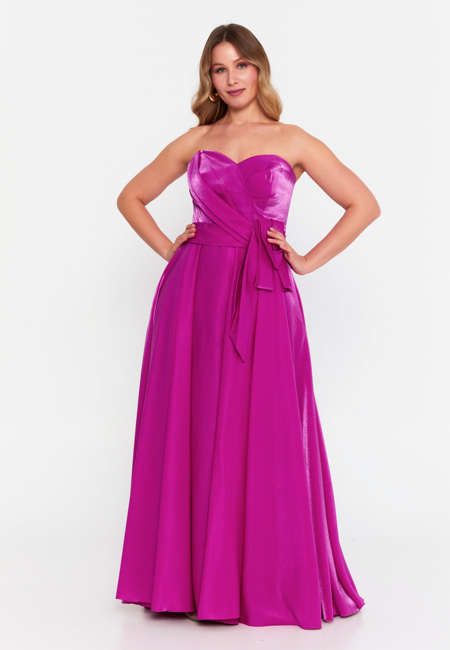 Strapless Maxi Polyester A - Line Plus Size Wedding Guest Dress Fuchsia - Unit Price: 112$