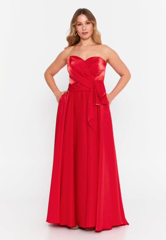 Strapless Maxi Polyester A - Line Plus Size Wedding Guest Dress Red - Unit Price: 112$