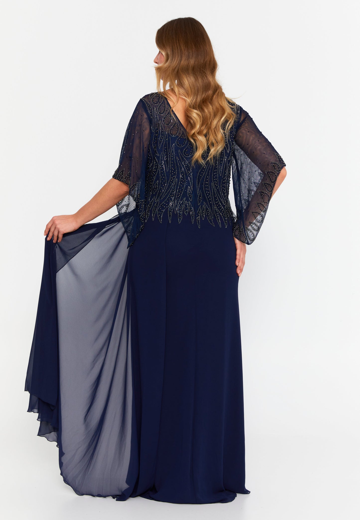 Mid-Length Midi Chiffon Column Plus Size Wedding Guest Dress Navy - Unit Price: 144$