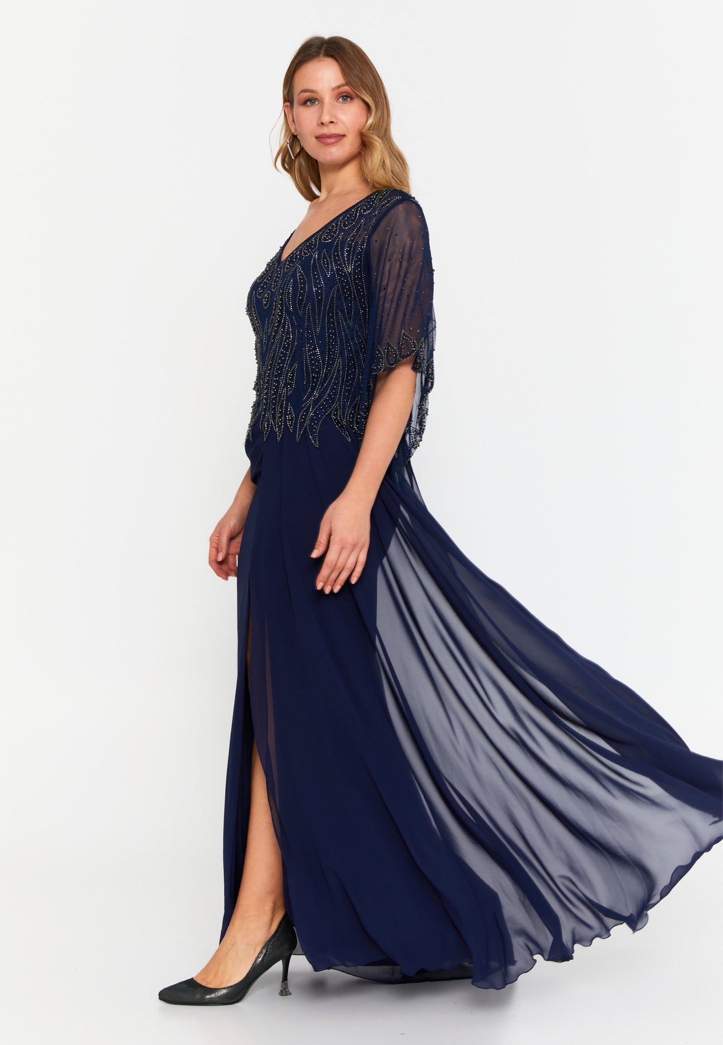 Mid-Length Midi Chiffon Column Plus Size Wedding Guest Dress Navy - Unit Price: 144$