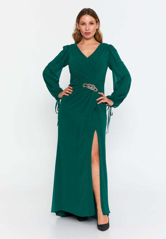 Long Sleeve Maxi Chiffon Mermaid Plus Size Wedding Guest Dress Green - Unit Price: 87$