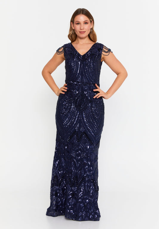 Sleeveless Maxi Tulle Mermaid Plus Size Wedding Guest Dress Navy - Unit Price: 156$