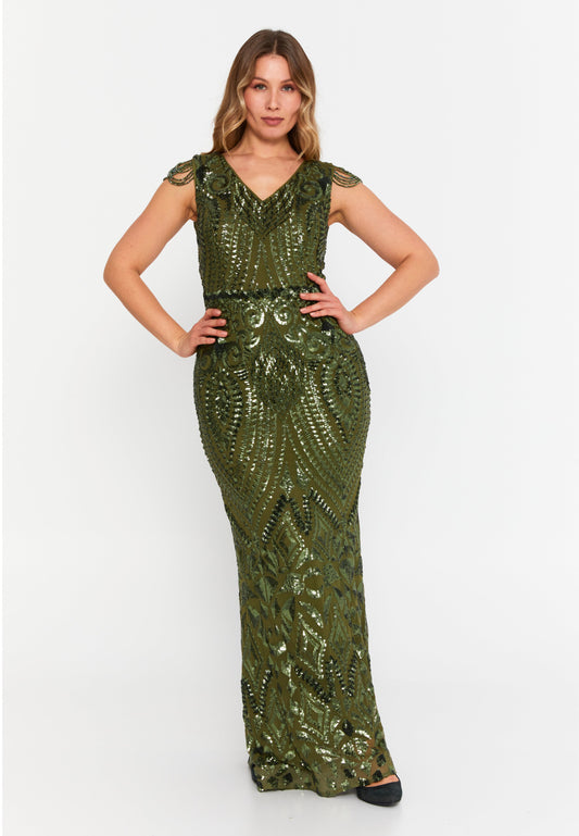 Sleeveless Maxi Tulle Mermaid Plus Size Wedding Guest Dress Olive - Unit Price: 156$