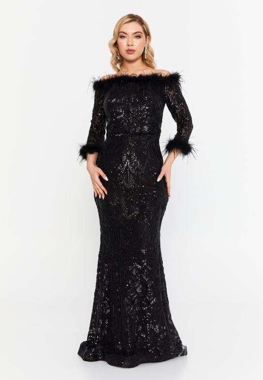 Off Shoulder Maxi Sequin Mermaid Regular Wedding Guest Dress Black - Unit Price: 148$