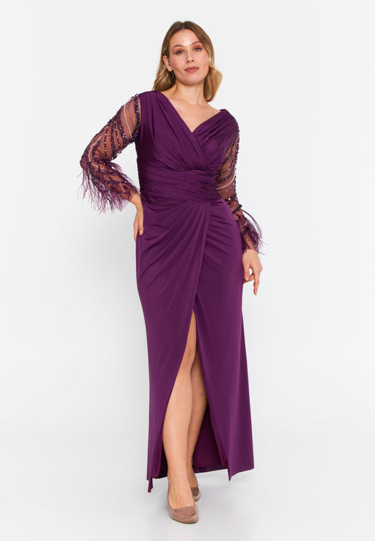 Long Sleeve Maxi Lycra Mermaid Plus Size Wedding Guest Dress Plum - Unit Price: 113$