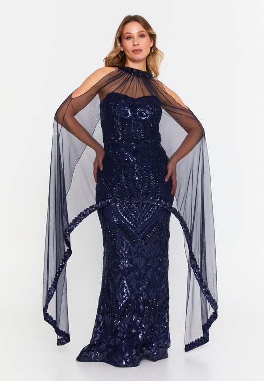 Sleeveless Maxi Tulle Mermaid Plus Size Wedding Guest Dress Navy - Unit Price: 157$