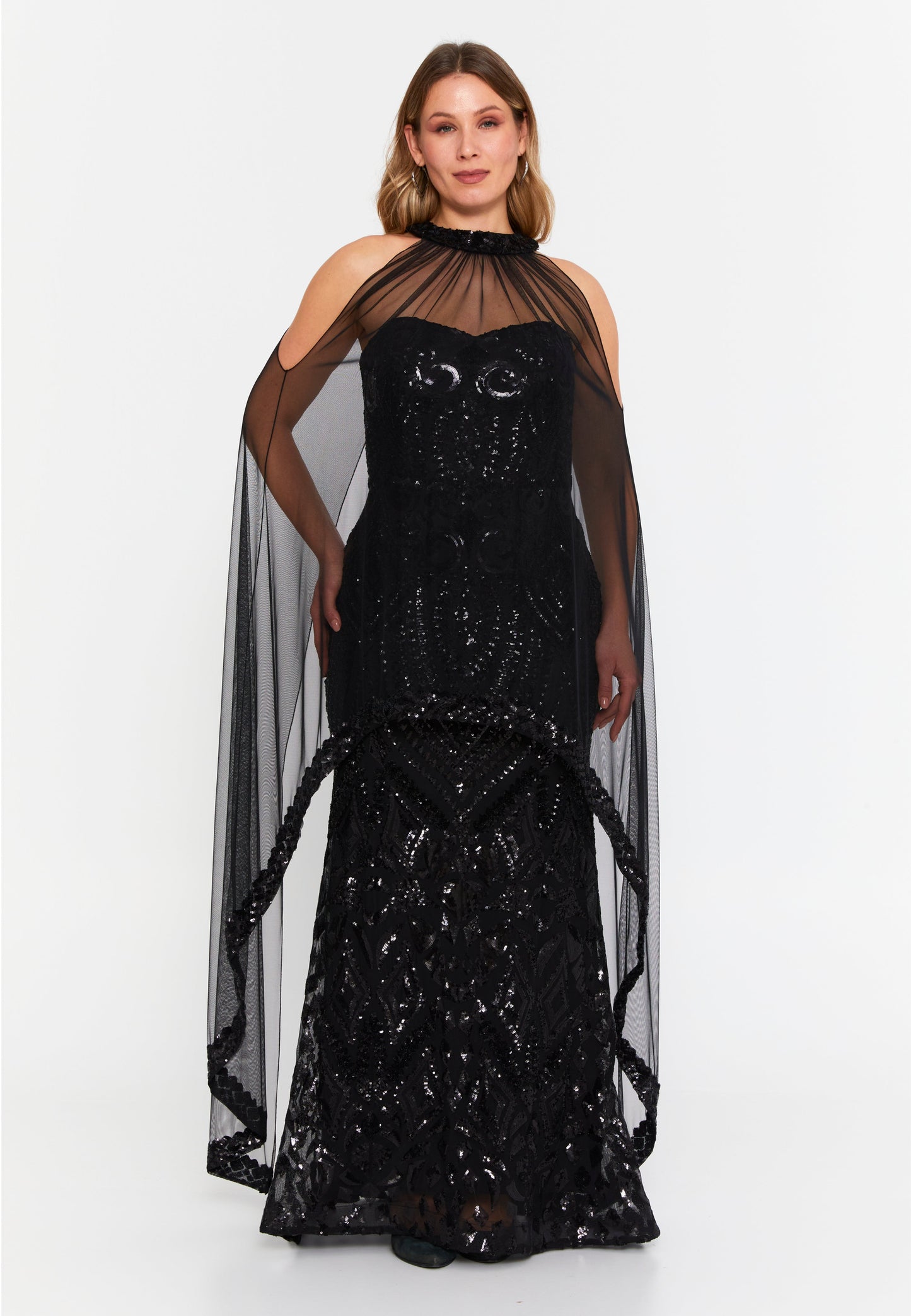 Sleeveless Maxi Tulle Mermaid Plus Size Wedding Guest Dress Black - Unit Price: 157$