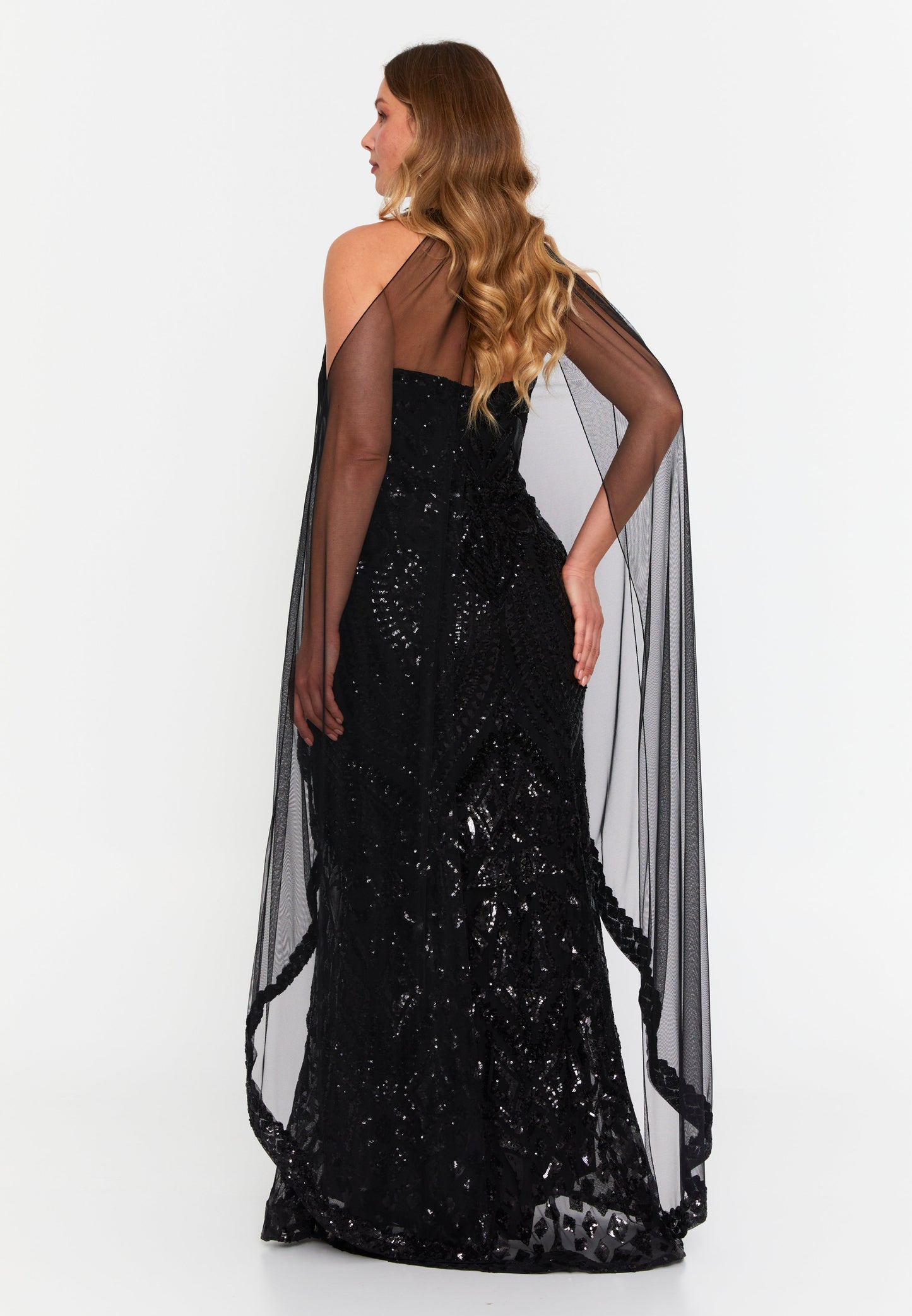 Sleeveless Maxi Tulle Mermaid Plus Size Wedding Guest Dress Black - Unit Price: 157$