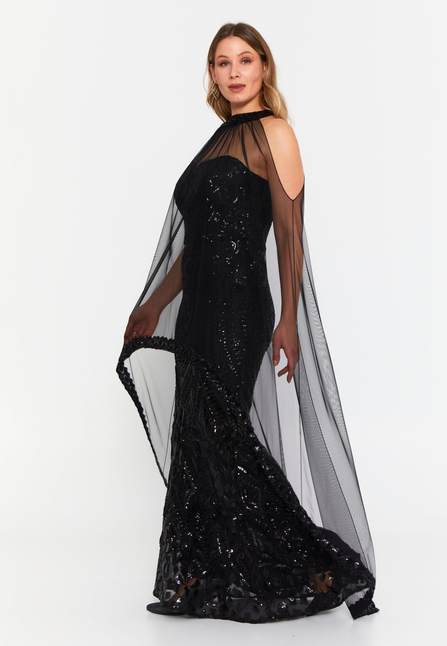 Sleeveless Maxi Tulle Mermaid Plus Size Wedding Guest Dress Black - Unit Price: 157$