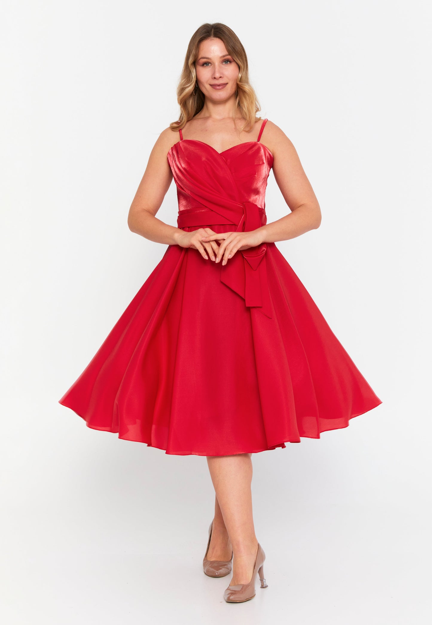 Sleeveless Midi Polyester A - Line Plus Size Evening Dress Red - Unit Price: 94$