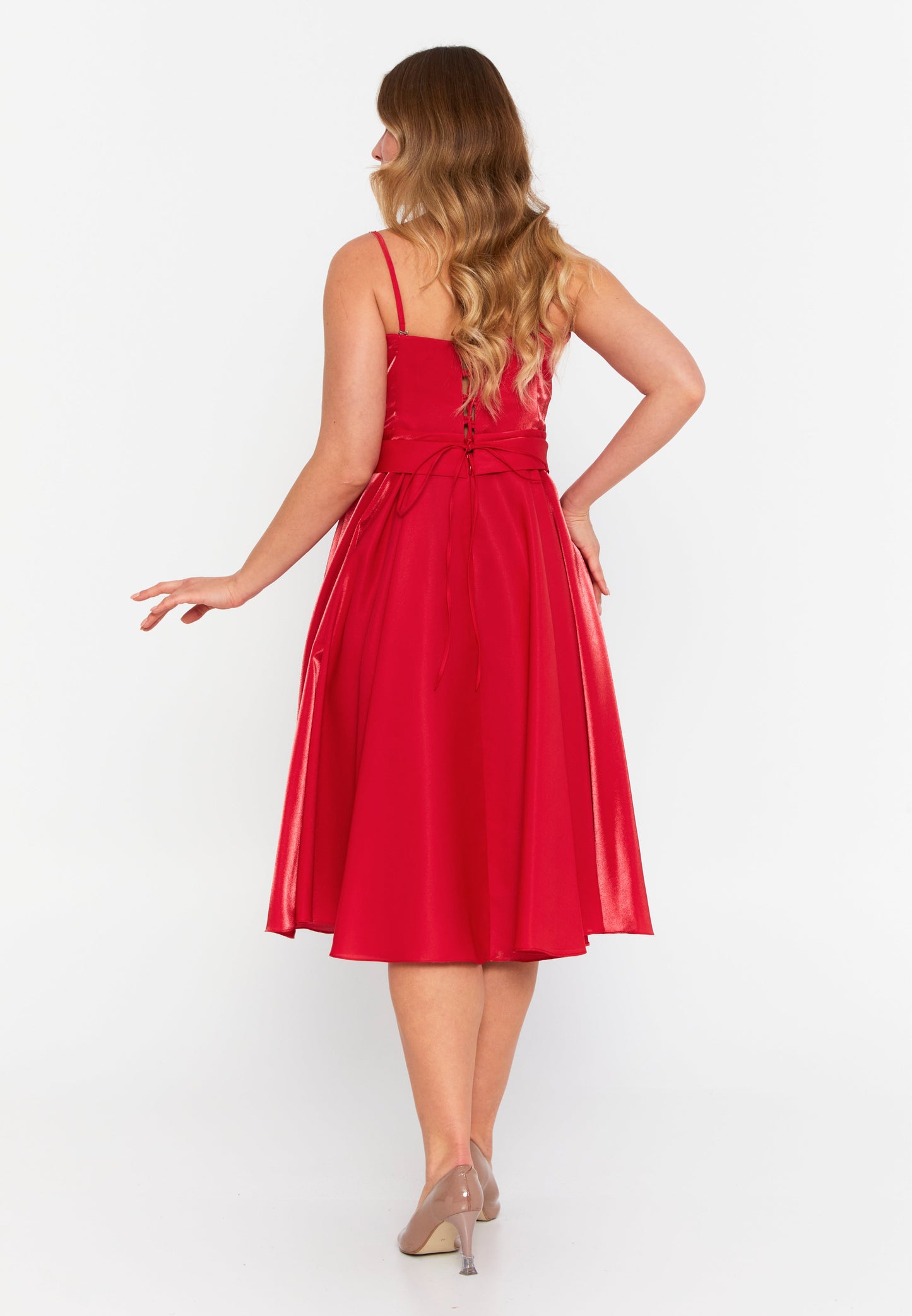 Sleeveless Midi Polyester A - Line Plus Size Evening Dress Red - Unit Price: 94$