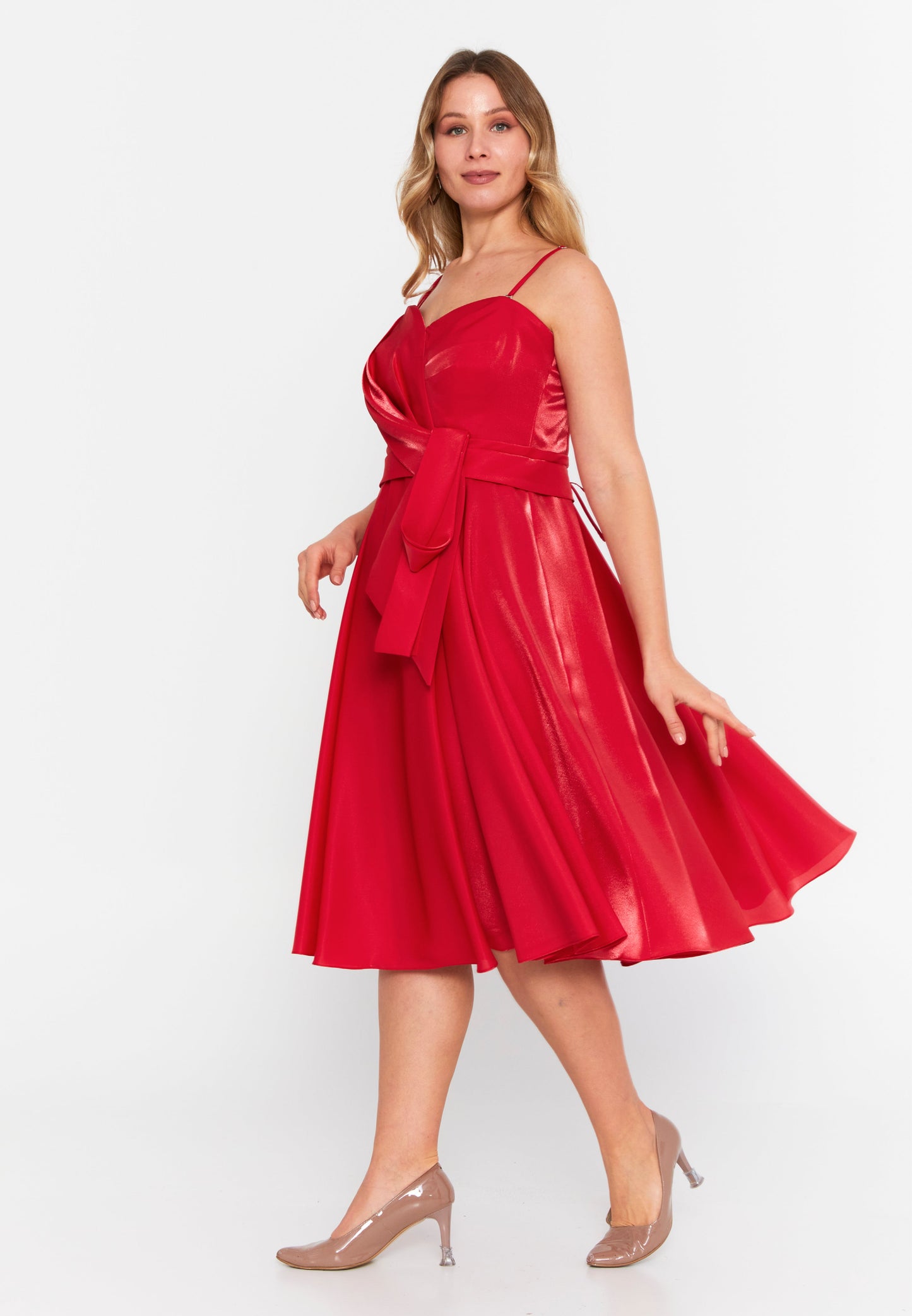 Sleeveless Midi Polyester A - Line Plus Size Evening Dress Red - Unit Price: 94$