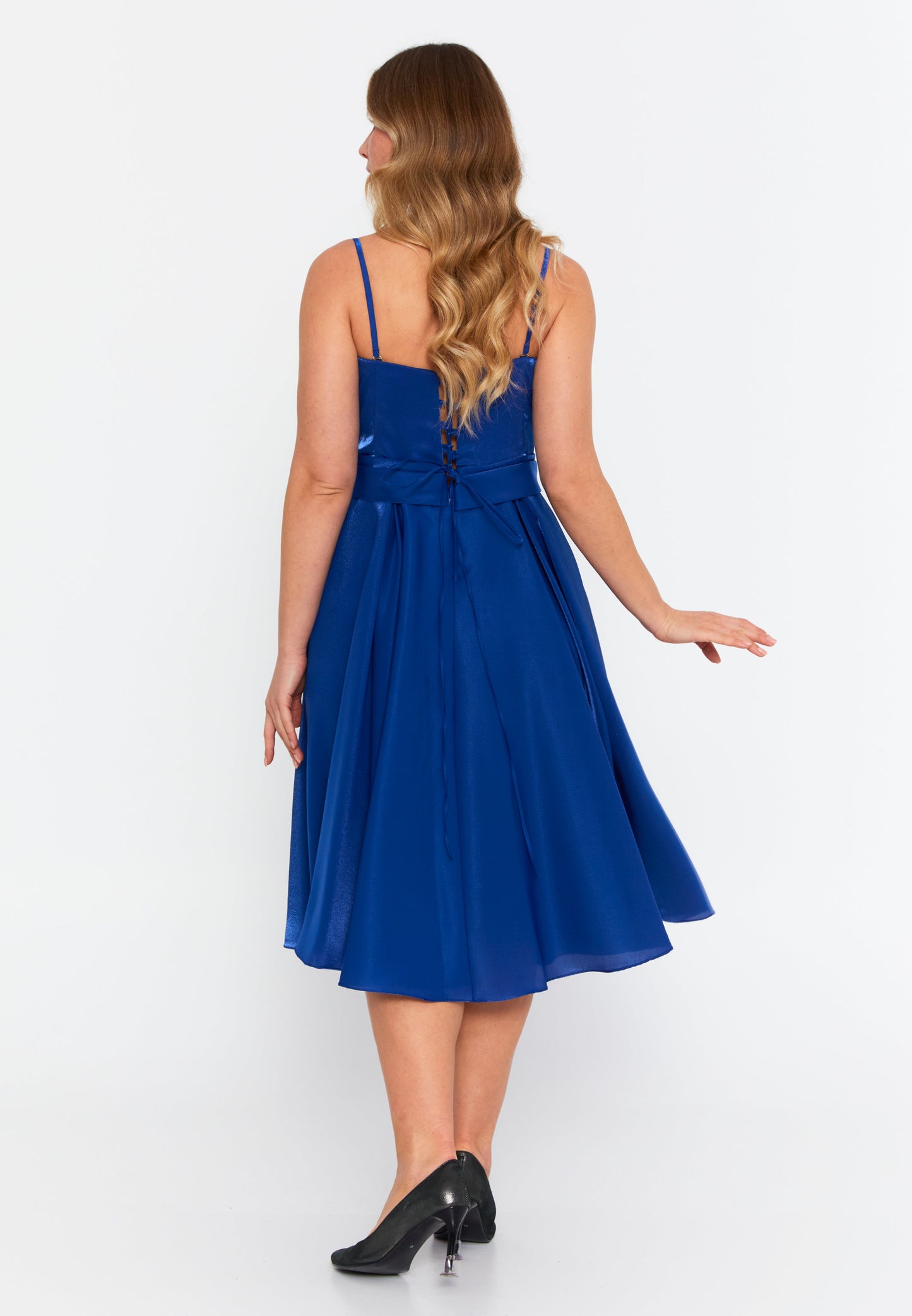 Sleeveless Midi Polyester A - Line Plus Size Evening Dress Saxe Blue - Unit Price: 94$