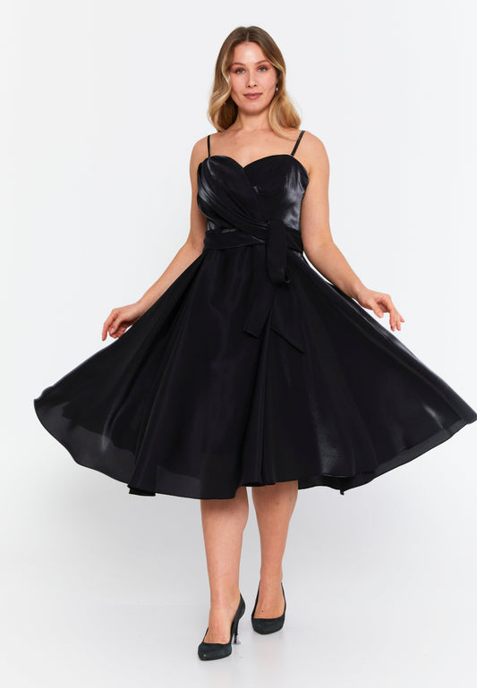 Sleeveless Midi Polyester A - Line Plus Size Evening Dress Black - Unit Price: 94$