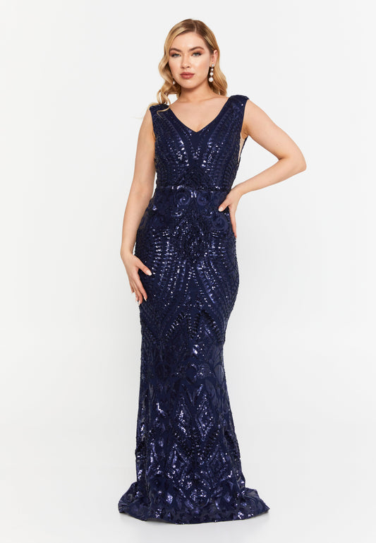 Sleeveless Maxi Sequin Mermaid Regular Wedding Guest Dress Navy - Unit Price:148$